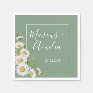 Serviette En Papier Joli Basil Vert & Blanc Mariage
