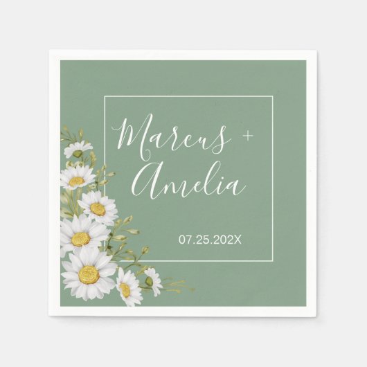 Serviette En Papier Joli Basil Vert & Blanc Mariage (Devant)