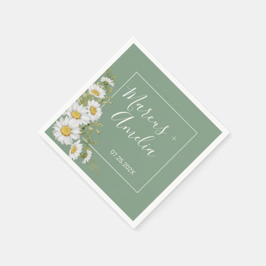 Serviette En Papier Joli Basil Vert & Blanc Mariage (Coin)