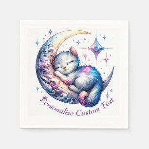 Serviette En Papier Joli bébé chaton dormant sur une demi-lune 