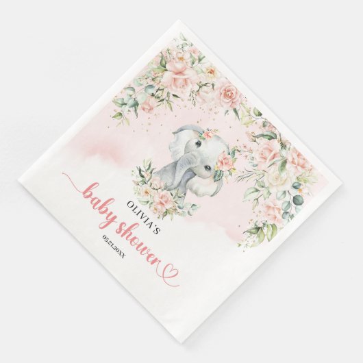 Serviette En Papier Joli bébé éléphant rougir fleurs or fille (Coin)