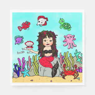 Serviette En Papier Joli Black Haired Mermaid fête d'anniversaire
