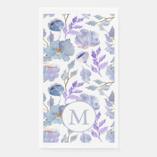 Serviette En Papier Joli bleu bleu Lilac Aquarelle Floral Monogramme
