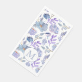 Serviette En Papier Joli bleu bleu Lilac Aquarelle Floral Monogramme (Coin)