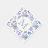 Serviette En Papier Joli bleu bleu Lilac Aquarelle Floral Monogramme (Coin)