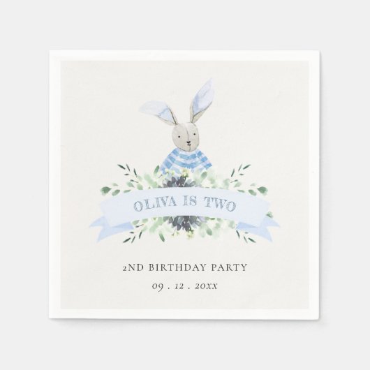 Serviette En Papier Joli Bleu Vert Lapin Folithe N'Importe Quel Âge An (Devant)