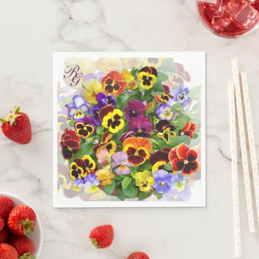 Serviette En Papier Joli bol de Pansies Monogram serviettes (En situation)