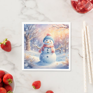 Serviette En Papier Joli bonhomme de neige aquarelle dans un pays des