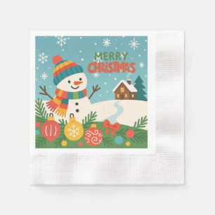 Serviette En Papier Joli bonhomme de neige classique de Noël