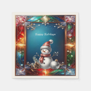 Serviette En Papier Joli bonhomme de neige dans un cadre de verre tein
