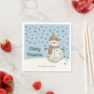 Serviette En Papier Joli Bonhomme de Neige Flocons Dessin Nom Noël