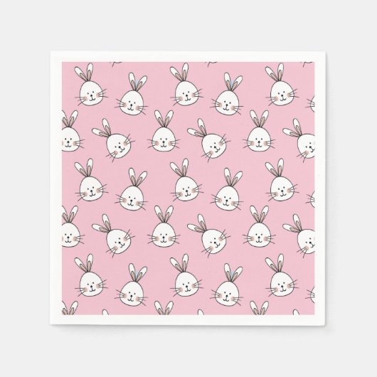 Serviette En Papier Joli Bunny Face Motif sur rose clair (Devant)