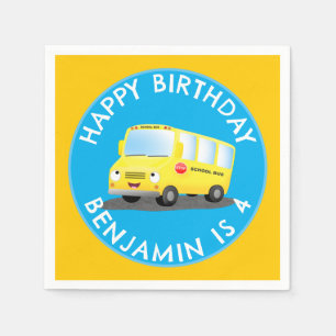 Serviette En Papier Joli bus scolaire jaune joyeux anniversaire person
