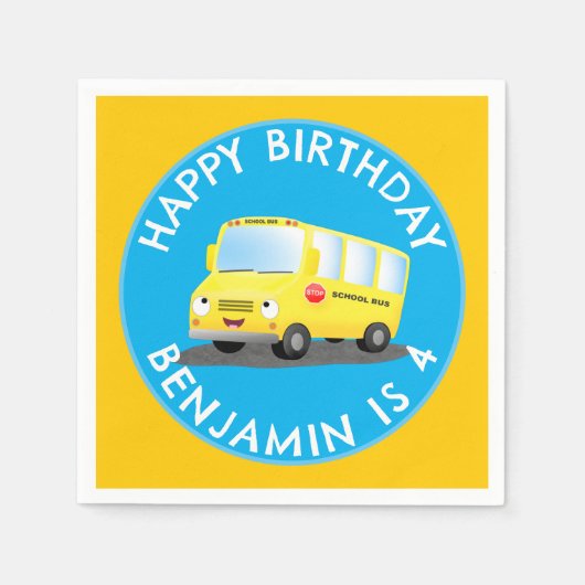 Serviette En Papier Joli bus scolaire jaune joyeux anniversaire person (Devant)