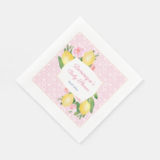 Serviette En Papier Joli carrelage rose Citrons Fille Baby shower (Coin)
