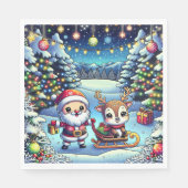 Serviette En Papier Joli Cartoon Père Noël et Reindeer Noël (Devant)