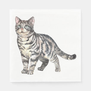 Serviette En Papier Joli Chat Chaton Gris Tigre Chat