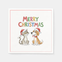 Joli chat de Noël et chien avec chapeau de Père No