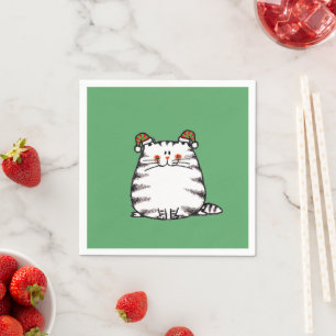 Serviette En Papier Joli Chat Grassouillet Deux Chapeaux de Noël