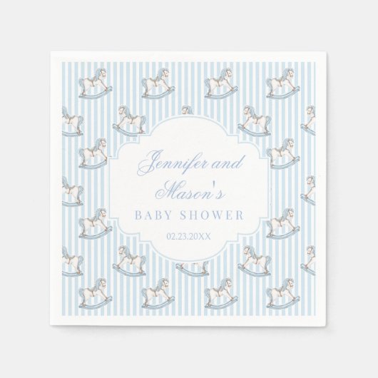 Serviette En Papier Joli cheval bleu en bois jouet boho bébé garçon do (Devant)