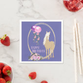 Serviette En Papier Joli Cheval et Fleurs Pink Périwinkle Anniversaire (En situation)