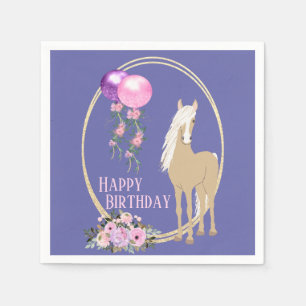 Serviette En Papier Joli Cheval et Fleurs Pink Périwinkle Anniversaire