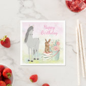 Serviette En Papier Joli cheval, lapin et fleurs Joyeux anniversaire (En situation)