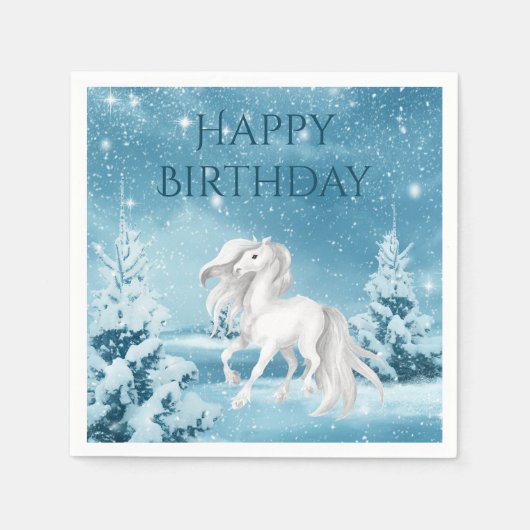 Serviette En Papier Joli Cheval sur la nuit d'hiver neige Bonne Annive (Devant)