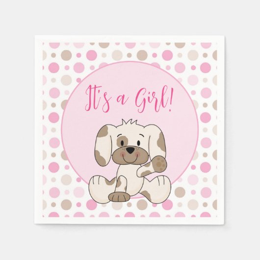 Serviette En Papier Joli Chien Chien Rose Polka Baby shower (Devant)
