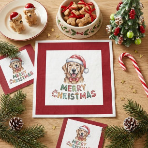 Serviette En Papier Joli chien Retriever doré Noël