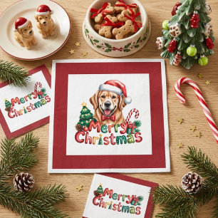 Serviette En Papier Joli chien Retriever doré Noël