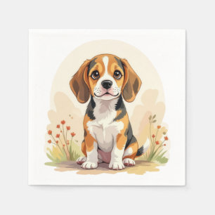 Serviette En Papier Joli chiot Beagle tricolore noir, fauve et blanc