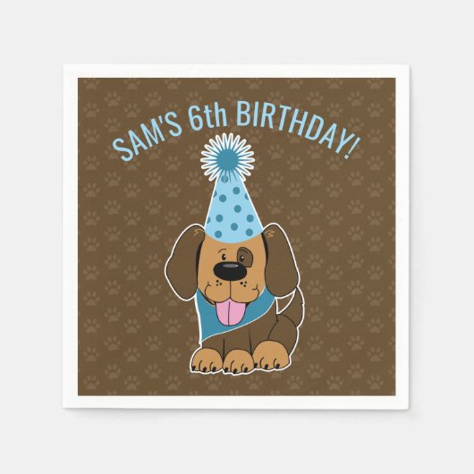 Serviette En Papier Joli Chiot Brown Paw-ty Anniversaire (Devant)
