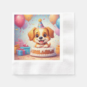 Serviette En Papier Joli chiots célébrant une fête d'anniversaire avec