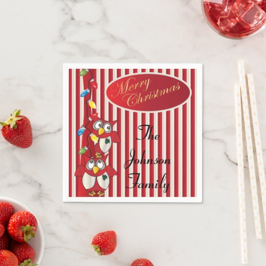 Serviette En Papier Joli Chouettes de Noël (En situation)