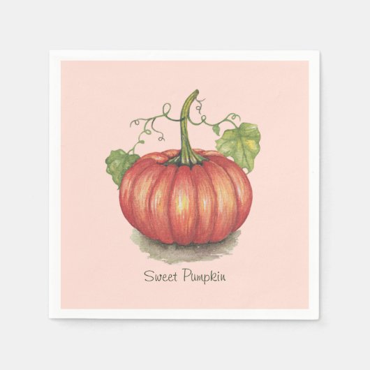 Serviette En Papier Joli Citrouille Avec Vins En Aquarelle (Devant)