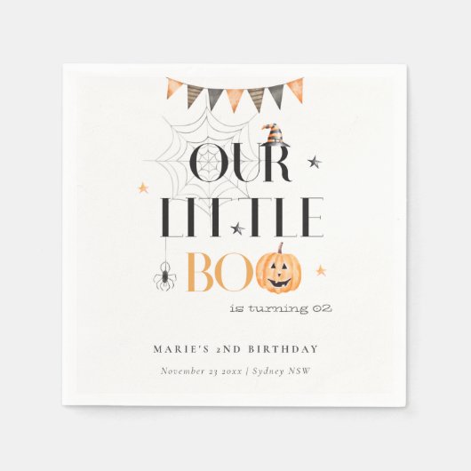 Serviette En Papier Joli Citrouille Halloween Little Boo Anniversaire  (Devant)