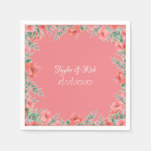 Serviette En Papier Joli Coral Floral rose Peach Mariage Script