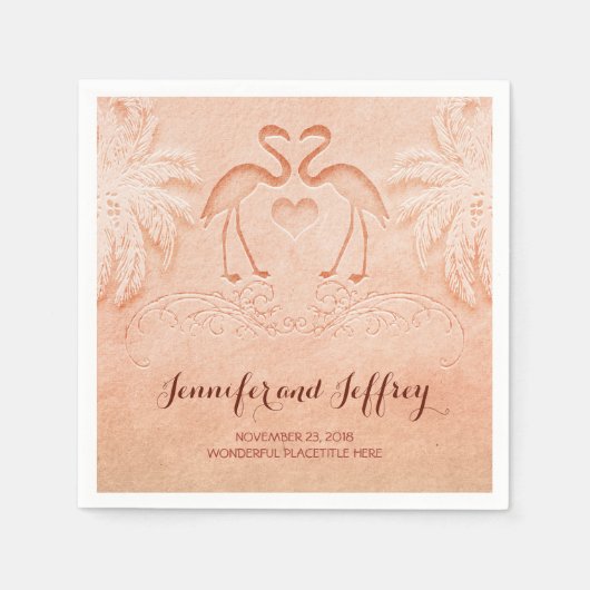 Serviette En Papier Joli couple flamingo plage de mariage serviettes e (Devant)