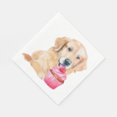 Serviette En Papier Joli Cupcake Retriever Golden Chien en Aquarelle (Coin)
