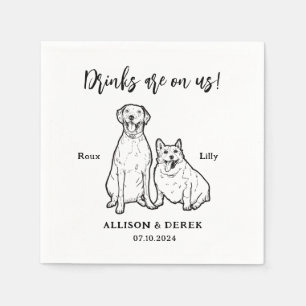 Serviette En Papier Joli dessin animal personnalisé 2 chiens Mariage