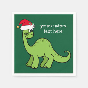 Serviette En Papier Joli Dinosaur de Noël Père Noël Custom Green Party