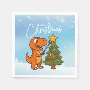 Serviette En Papier Joli dinosaure avec sapin de Noël