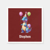 Serviette En Papier Joli dinosaure bleu d'anniversaire (Devant)