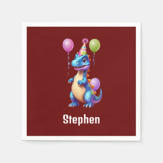 Serviette En Papier Joli dinosaure bleu d'anniversaire