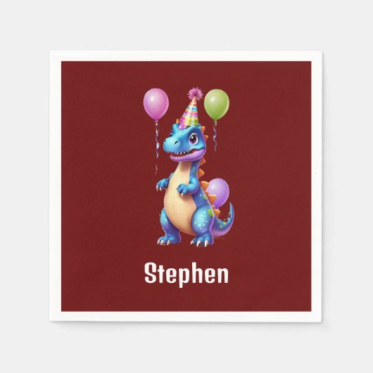 Serviette En Papier Joli dinosaure bleu d'anniversaire (Devant)