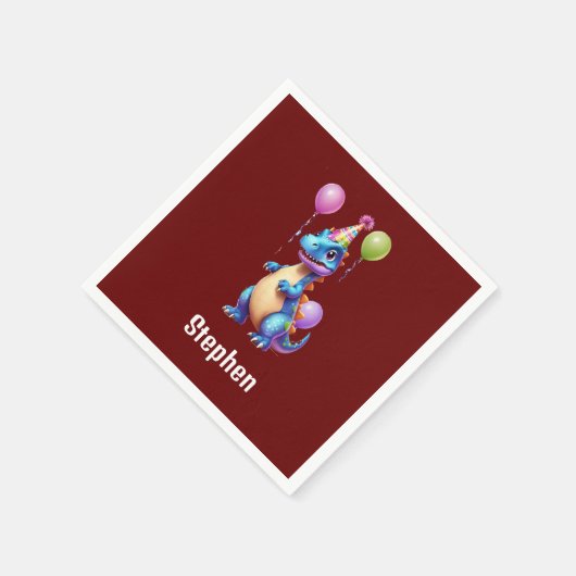 Serviette En Papier Joli dinosaure bleu d'anniversaire (Coin)