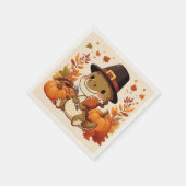 Serviette En Papier Joli dinosaure de Thanksgiving (Coin)