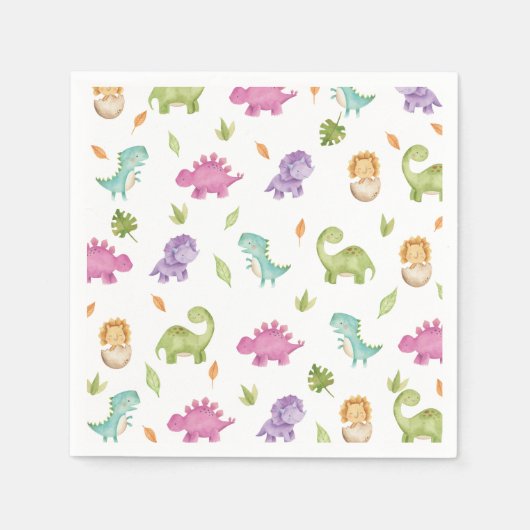 Serviette En Papier Joli Dinosaures Party T-Rex Brontosaurus (Devant)