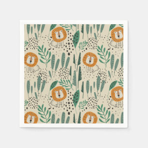 Serviette En Papier Joli Doodle Lion Jungle Rainforest Motif